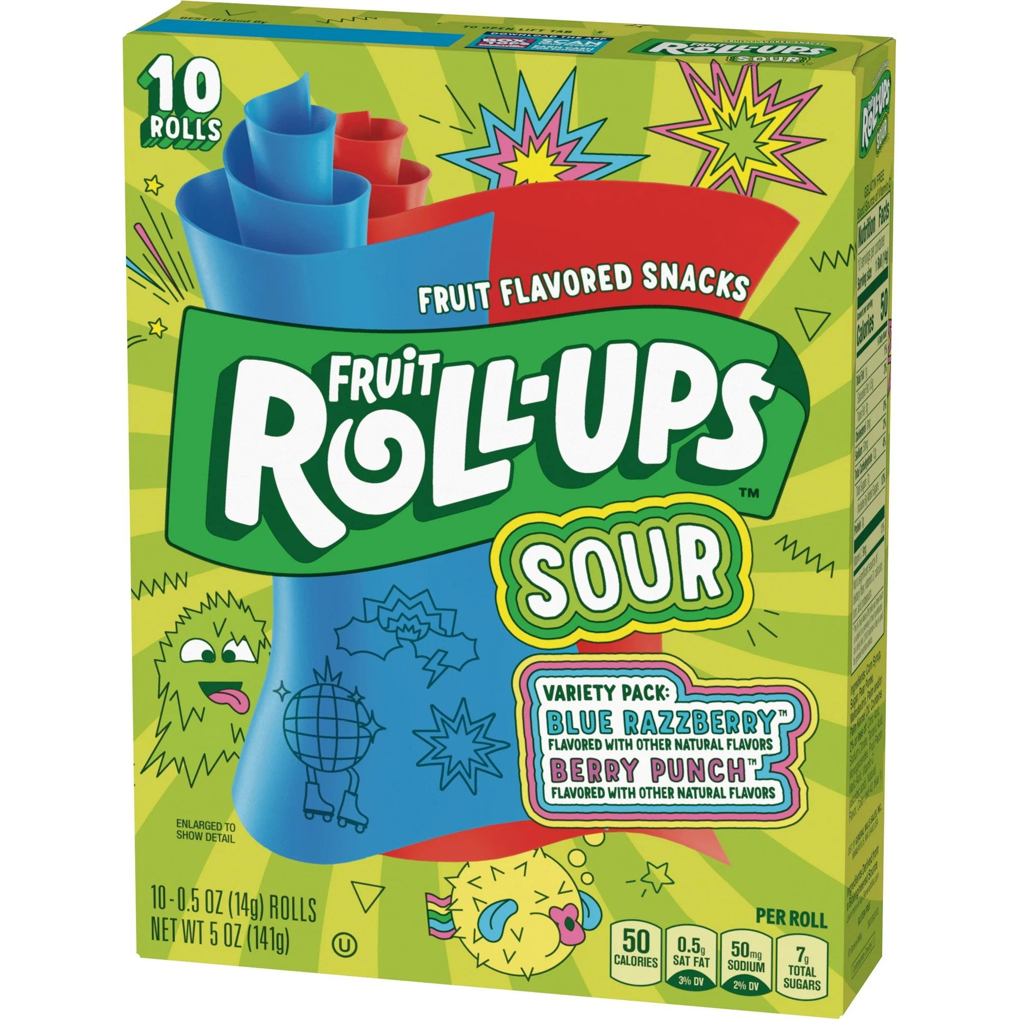 Fruit Roll-Ups Sour Blue Razzberry & Berry Punch - Kaustreifen
